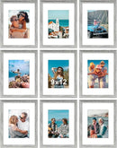 Vittanly 9x12 Picture Frames Set of 9, Shatter Resistant Plexiglass, Display 6x8 Pictures with Mat or 9x12 without Mat, Photo Frames for Wall or Tabletop, Engineered Wood, Grey by CozyNest Decor