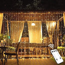 JMEXSUSS 600 LED Christmas Curtain Lights Outdoor, 9.5x19.6ft Christmas String Light Plug in with Remote, 8 Modes Wall Hanging Lights for Bedroom Party Backdrop Wedding Xmas Decor, Warm White by CozyNest Decor