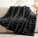 BEDELITE Faux Fur Throw Blanket for Couch, Soft and Cozy Luxurious 3D Striped Fluffy Blanket, 770GSM Thick Warm Plush Fuzzy Faux Rabbit Fur Blanket for Women Gift (Black, 60"x 80") by CozyNest Decor