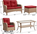Outdoor Wicker Patio Furniture Set - 6 Piece Rattan Patio Conversation Set with 2 Rocking Swivel Chairs,2 Ottomans,1 Loveseat and 1 Coffee Table for Porch Deck Backyard Garden(Yellow/Red) by GreenHaven Gardens