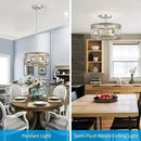 XINGQI Modern Ceiling Light Adjustable Height Pendant Lighting Fixture Brushed Nickel Wood Grain Metal 13" Rustic Round Lights for Dining Room Kitchen Bedroom Foyer Hallway by CozyNest Decor