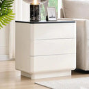 JXQTLINGMU 22" Modern Nightstand with Charging Station, Large Push-to-Open End Table, Wood Bedside Table w/Curved Profile Design, Handleless 3 Drawer Night Stand for Bedroom, Living Room, Off White by CozyNest Decor