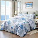 Coastal Bedding Queen Size Coastal Quilt with 2 Shams, Nautical Beach Comforter Sets Ocean Bedspreads Blue Starfish Coverlet Summer Bedding, 90''x96'' by CozyNest Decor