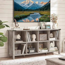 8 Cube Book Shelf, Farmhouse Wood Long Storage Organizer Bookcase, 62" Horizontal Grey Oak Console Closet Bookshelf, Hallway TV Stand for Entryway, Display Cabinet Book Case for Living Room by CozyNest Decor