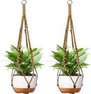43 Inch Macrame Plant Hanger - Fits 6-15 Inch Pots, Extra Long Hanging Planter Holder for Indoor Outdoor, with Red Wood Beads, Boho Home Decor, 2 Pack, Brown (POTS NOT Included) by GreenHaven Gardens