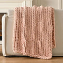 Esterra Chunky Knit Blanket Throw 60"x80", 100% Hand Knitted Chenille Throw Blanket, Cozy Soft Thick Cable Knit Throw Large Rope Knot Crochet Throw Blanket for Sofa Couch Bed, Dusty Pink by CozyNest Decor