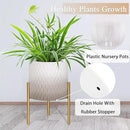 ARNIS Plants Pots with Stand, Set of 2 Indoor Planter Pots, Unique Mid Century Decorative Metal Flower Pots with Drainage,8.25 & 10.5 Inch, Grey and White by CozyNest Decor
