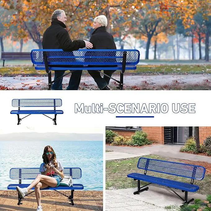 Heavy Duty Park Bench with Back Portable Frame, Outdoor Metal Park Bench with Backrest, Steel Mesh Outdoor Bench for Garden, Lawn, Patio, Porch, Park, Yard (Blue, 72.4" L x 23.2" W x 32.5" H), photo 7 of 7