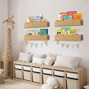 Nursery Book Shelves Set of 2 - Artisanal Natural Rattan Scalloped Book Shelf for Kids Rooms 15.8" W, Cute Wicker Nursery Bookshelf Wall Mounted, Handwoven Floating Kids Bookshelf, Baby Boho Decor by TinyTreasures Baby Boutique