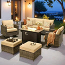ovios 7 Pieces Patio Furniture Set with 42" Fire Pit Table, Outdoor Wicker Sofa with Swivel Chairs, All Weather High Back Rattan Couch Conversation Set, Beige by GreenHaven Gardens