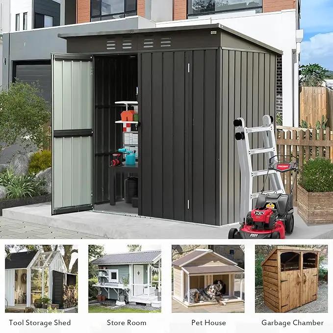 Domi Outdoor Storage Shed 6' x 4.5’, Metal Garden Shed with Galvanized Steel Frame for Bike, Tools, Lawn Mowers, Pool Toys, Outdoor Storage Cabinet with Lockable Door for Garden Lawn Patio (Dark Grey), photo 8 of 9