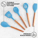 Zulay Kitchen Non-Stick Cooking Utensils Set with Authentic Acacia Wood Handles – 5-Piece Durable & Stylish Silicone Kitchen Utensils Set – Heat Resistant to 464°F – Blue by CozyNest Decor