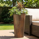 Worth Garden 2-Pack 28" H. Metal Planters with 2X Inside Pots - Hand-Hammered Texture Tall Narrow Cone Plant Pots - Large Handcrafted Bronze Flower Pot for Indoor Outdoor, Deck, Patio, Front Porch by CozyNest Decor