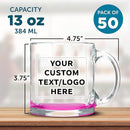 Custom Libbey Clear Glass Coffee Mugs 13 oz. Set of 50, Personalized Bulk Pack - Perfect for Coffee, Tea, Espresso, Hot Cocoa, Other Beverages - Pink Bottom by TinyTreasures Baby Boutique