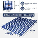 80"x60" Waterproof Sandproof Picnic Mat - Portable Foldable Outdoor Blanket for Beach, Park, Travel & Indoor Use - Lightweight Compact Design, Easy-Carry (Blue&White) by TinyTreasures Baby Boutique