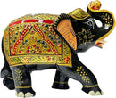 Handcrafted Wooden Elephant Figurine – Traditional Artwork, Gold & Gemstone Embellishments – Lucky Decorative Elephant Statue for Prosperity | Beautiful Elefantes Decorativos para Sala (Black & Gold) by CozyNest Decor