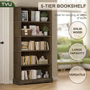 TVU 5-Shelf Wood Bookcase, 65 Inch Tall Bookshelf with Storage, Floor Standing Display Book Shelf, for Living Room Bedroom Study Office, Rustic Brown by CozyNest Decor