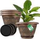 12 Inch Large Planter Pot for Plants Indoor Outdoor, 4 Pack Plastic Flower Pots with Drainage Hole & Tray, Modern Decorative Garden Pot with Saucer, Plant Container for House by GreenHaven Gardens