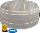 FUNHOME Inflatable Outdoor Ottoman with Air Pump,20"x9" Portable Patio Pouf,Water Resistant,Fade-Resistant,Round Blow Up Footrest Stools for Home Garden Camping Travel(Gray Stripe) by CozyNest Decor
