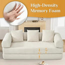 Convertible Sleeper Sofa Bed with Pillow, 4-in-1 Corduroy Folding Mattress Couch with Fixed-Shape Frame, Fold Out Floor Sofa Cama Lounge Couch for Living Room Bedroom Studio, Beige White by CozyNest Decor