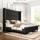 PaPaJet Queen Size Bed Frame with 61.4" Tall Headboard, Velvet Modern Upholstered Tufted Bed for Adults, Handmade Deep Button Tufting, Solid Wood Legs, No Box Spring Required, Black by CozyNest Decor