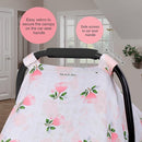 Rquite Car Seat Covers for Babies - 100% Muslin, Lightweight, Soft, Breathable Baby Carrier Cover - Summer Stroller Canopy (Pink Flower) by TinyTreasures Baby Boutique