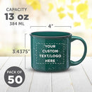 DISCOUNT PROMOS Custom Ceramic Campfire Coffee Mugs 13 oz. Set of 50, Personalized Bulk Pack - Perfect for Tea, Espresso, Cappuccino, Hot Cocoa - Green by TinyTreasures Baby Boutique