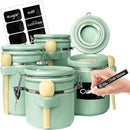 Home Intuition 4-Piece Ceramic Kitchen Canisters Set, Airtight Containers with Wooden Spoons Reusable Chalk Labels and Marker for Sugar, Coffee, Flour, Tea (Mint) by CozyNest Decor