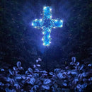 Solar Cross Garden Lights Outdoor Decorative - Solar Metal&Glass Cross Blue Hydrangea Flower Stake Lights- Waterproof 20 Warm White LED for Remembrance Gifts by GreenHaven Gardens