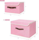 ANMINY 2PCS Storage Bins with Lid PU Leather Handles Storage Boxes PP Plastic Board Decorative Foldable Lidded Cotton Linen Fabric Home Cubes Baskets Closet Organizer Containers - Pink, Large Size by TinyTreasures Baby Boutique