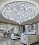 53.7'' Modern Chandeliers LED Dimmable Crystal Flush Mount Ceiling Chandeliers for Living Room High Ceiling Entrance Foyer Lobby Bedroom Silver by CozyNest Decor