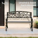 PHI VILLA 50Inch Cast Iron Steel Frame Garden Bench Patio Furniture Chair Outdoor Bench w/Floral Design Backrest, Slatted Seat for Park, Yard & Porch, Bronze
