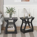 Black End Table Set of 2 with Charging Station, Side Table with USB Ports and Outlets, Black Nightstand, 3 Tier End Table with Storage Shelf for Living Room, Bedroom by CozyNest Decor