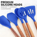 Zulay Kitchen Non-Stick Silicone Cooking Utensils Set with Acacia Wood Handles - 5 Piece Set - Heat Resistant to 464F - Dark Blue by CozyNest Decor