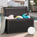 JUMMICO 100 Gallon Resin Deck Box with Cushion, Waterproof Outdoor Storage Box with Lockable Lid for Garden Tools, Patio Cushions (Brown) by CozyNest Decor