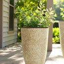 WORTH Garden 2-Pack 21" H. Beige Tall Planters with Inside Pots - 14'' Dia Plastic Large Round Plant Tree Pots - Decorative Imitation Stone Finish for Indoor Outdoor Front Porch Container Patio by GreenHaven Gardens