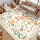 Floral 9x12 Area Rug Machine Washable Soft Print Boho Carpet Non Slip Doormat Low Pile Flower Area Rugs for Living Room Bedroom Nursery Kitchen Dining Room Indoor-Beige/White/Orange by TinyTreasures Baby Boutique