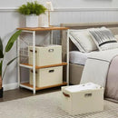 Large 3-Pack Foldable Fabric Storage Bins with Durable PU & Metal Handles , Collapsible Storage Baskets for Shelves, Home Storage, Closet Organizers, Living Room(14.9"x9.8"x9.8", Beige) by CozyNest Decor