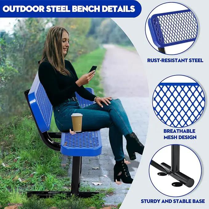 Heavy Duty Park Bench with Back Portable Frame, Outdoor Metal Park Bench with Backrest, Steel Mesh Outdoor Bench for Garden, Lawn, Patio, Porch, Park, Yard (Blue, 72.4" L x 23.2" W x 32.5" H), photo 4 of 7