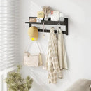 AMBIRD Wall Hooks with Shelf 26.57inch Entryway Wall Hanging Shelf Wood Coat Hooks for Wall Coat Rack Wall Mount Rack with 5 Dual Hooks 3 Key Hooks Mail Organizer and Key Rack Key Holder (Black) by CozyNest Decor