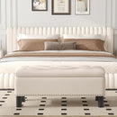 Furniliving 42” Ottoman Bench with Storage, Folding Storage Ottoman Benches with Wood Legs, Upholstered Bedroom Bench with Button-Tufted, Entryway Bench for Bedroom, Linen, Beige by CozyNest Decor