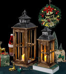 Large Farmhouse Decorative Wooden Lanterns Set of 2, Rustic Burnt Wood Floor Lanterns, Indoor/Outdoor Hurricane Lanterns for Home Decor (No Glass) by CozyNest Decor