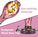 LUJII Hand Blown Glass Hummingbird Feeder for Outdoors Hanging with Ant Guard, 36 fl.oz, Leak Proof & Rustproof, Metal Base with 5 Feeding Ports & 5 Perches, Unique Garden & Backyard Decor (Purple) by GreenHaven Gardens