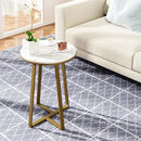 Round End Tables, Small Side Table White Marble Texture MDF Top,Metal Frame Gold Color, Tall End Table for Bed Room,Coffee Tea End Table for Living Room (White Marble+Gold) by CozyNest Decor