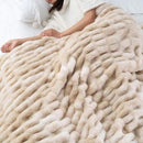 BATTILO HOME Ruched Luxurious Soft Beige Faux Fur Throw Blanket Fuzzy Plush Elegant with Reversible Mink Blanket for Sofa,Chair, Couch, Living Room, Home Decorative Blanket Tie dye (Beige, 50"x60") by CozyNest Decor