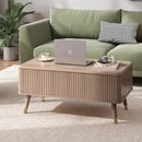 Lift Top Coffee Table with Storage Shelf & Hidden Compartment, Mid Century Modern Fluted Rectangle Dining Table for Living Room, Home Office, Natural Oak by CozyNest Decor