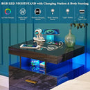 Night Stand with Light, High Gloss Nightstand with USB/Wireless Charging Station, LED Black Nightstands with Storage Drawers, RGB Side End Table for Bedroom Furniture（Black） by CozyNest Decor