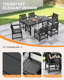 7 Pieces HDPE Outdoor Dining Set, Patio Dining Set with Umbrella Hole, All Weather Outdoor Dining Table Sets for 6, HDPE Patio Furniture Sets for Deck, Backyard, Lawn, and Poolside, Obsidian by CozyNest Decor