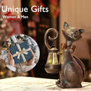 Whimsical Solar Cat Statue Decor with Solar Lantern - Unique Outdoor Spring Garden Decor for Patio, Balcony and Yard Art Lights - Ideal Mothers Day Birthday Gifts for Mom,Grandma,Women and Cat Lovers by GreenHaven Gardens