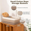 3 Pack Small Storage Baskets for Organizing, Cute Woven Decorative Gift Baskets for Shelves, Mini Closet Organizer Bins with Handles-13''Lx8.66''Wx5.11''H-Brown White by CozyNest Decor